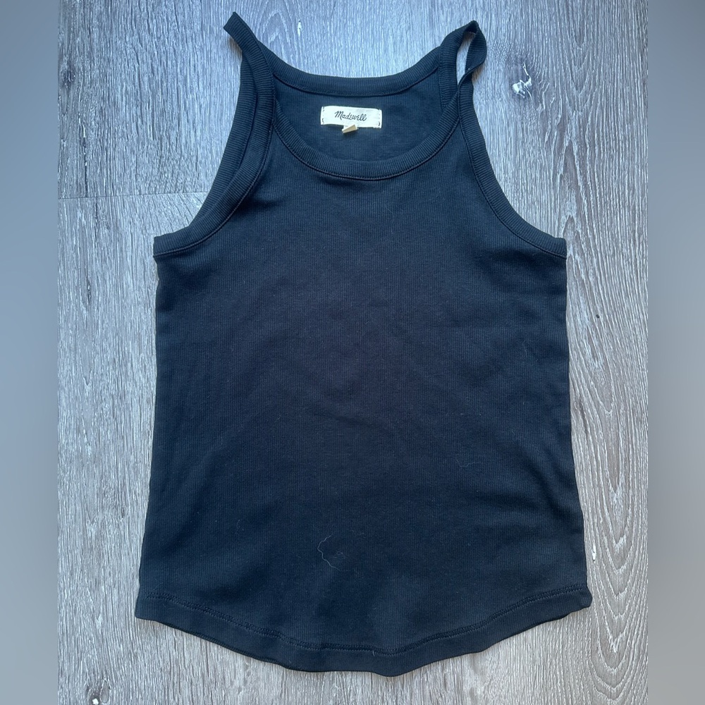 Madewell Black Ribbed High Neck Tank Top Size M